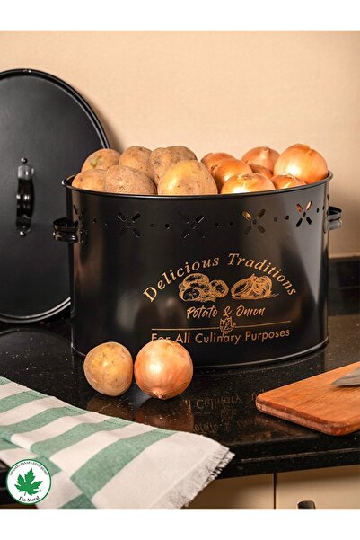 linmetal Büyük Boy Bölmeli Lüx Metal Patates Soğan Kovası Siyah