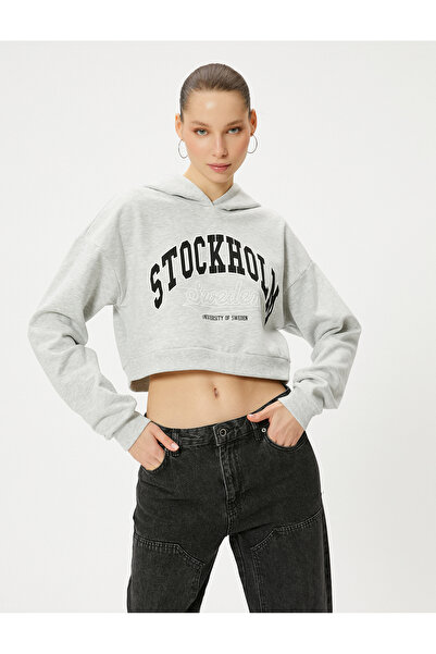 Koton Κοντό κολεγιακό φούτερ με κουκούλα, άνετη εφαρμογή