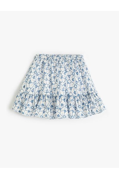 Koton Fustă cu model floral, cu talie elastică și detaliu cu volane