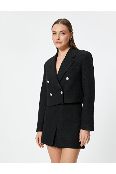 Koton Късо двуредно сако от туид с копчета