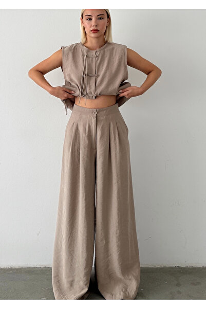 Somut istanbul Kadın Dökümlü Pensli Geniş Paça Pantolon