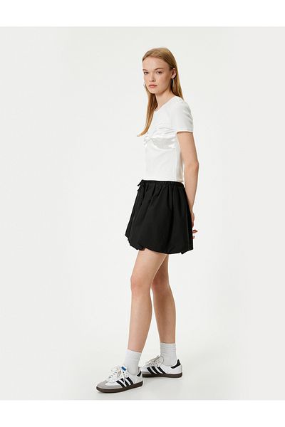 Koton Short Sleeve Crew Neck T-Shirt - Bow Detail