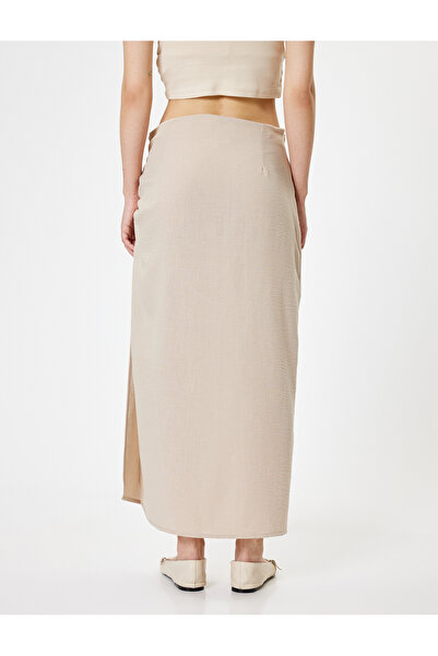 Koton Uzun Etek Yırtmaçlı Büzgülü A Kesim Standart Bel