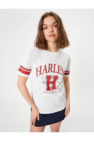 Koton Letter Printed Oversize College T-Shirt - Crew Neck, Short Sleeve