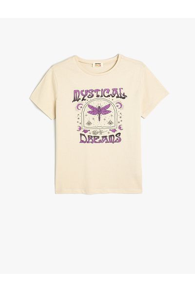 Koton Tricou cu mânecă scurtă din bumbac - Decolteu, imprimat cu slogan