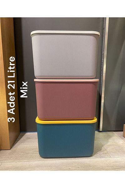Bayev 3 Pieces Mix 21 Lt Storage Multi-Purpose Organizer ντουλάπας, καλάθι παιχνιδιών και πλυντηρίων, κουτί αποθήκευσης