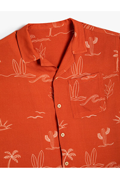 Koton Viscose Fabric - Short Sleeve Shirt with Single Pocket and Print Detail