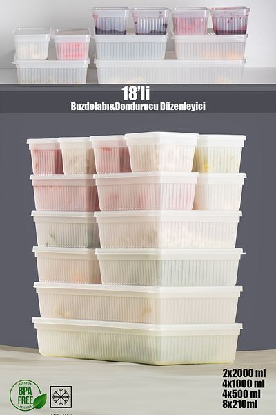 Porsima 2016 18-Piece Freezer Refrigerator Organizer Suitable for Deep Freezer Pulses Storage Container Set