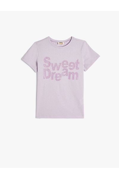 Koton Kurzarm-T-Shirt mit Slogan-Print und Rundhalsausschnitt aus Baumwolle