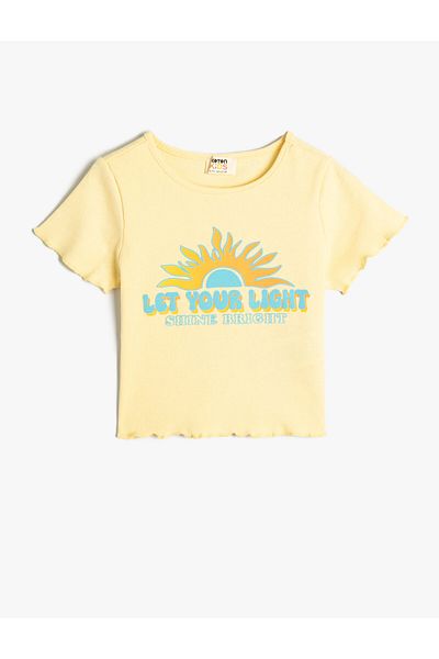 Koton Crop T-Shirt Short Sleeve Summer Themed Cotton