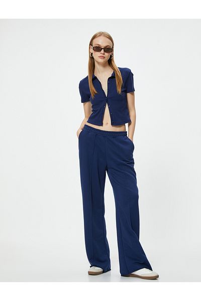 Koton Slim Fit Crop T-Shirt - Shirt Collar, Button, Short Sleeve