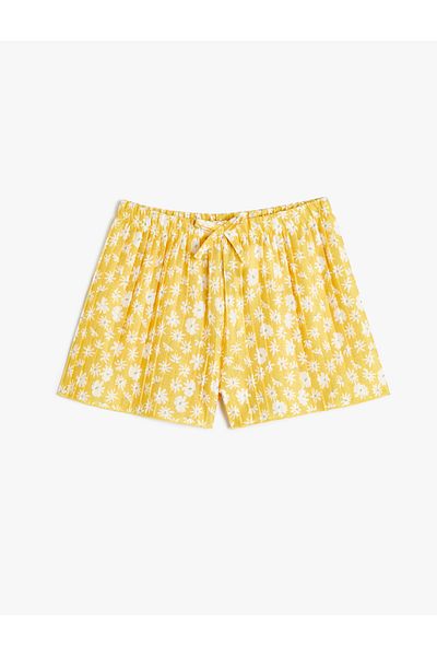 Koton Floral Pleated Shorts with Bow Detail and Elastic Waist
