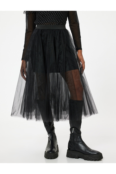 Koton Midi Tütü Etek A Kesim Simli Beli Lastikli