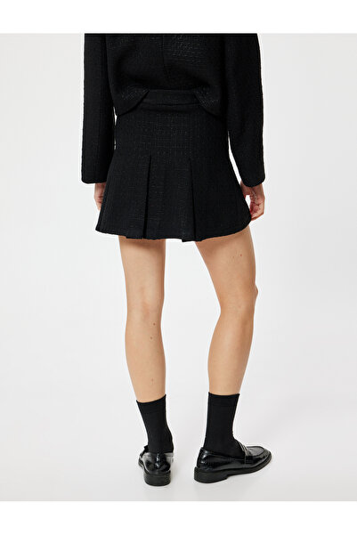 Koton Fusta mini din tweed plisată cu talie înaltă