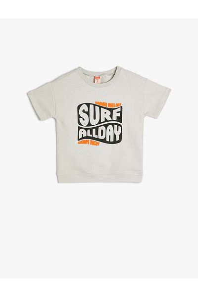Koton Cotton Short Sleeve T-Shirt - Crew Neck, Slogan Printed