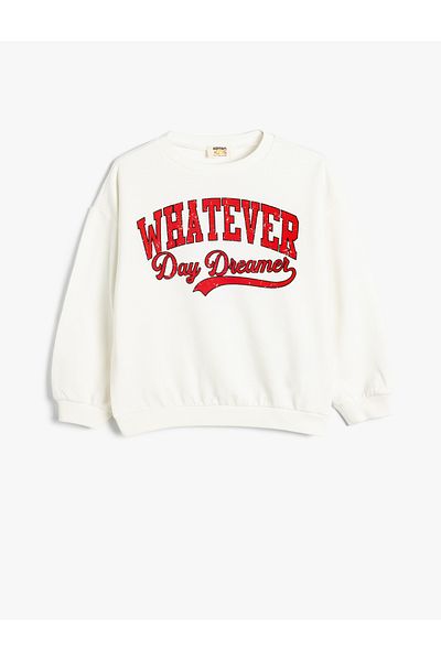Koton Cotton Long Sleeve Sweatshirt - Crew Neck, Slogan Printed