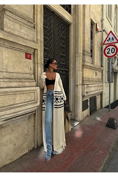 KUPAKIZI Kadın Beyaz Oversize Model Uzun Hırka