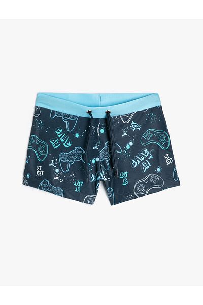 Koton Badeanzug mit Spielmotiven und Aufdruck – Haifischtaile gebunden