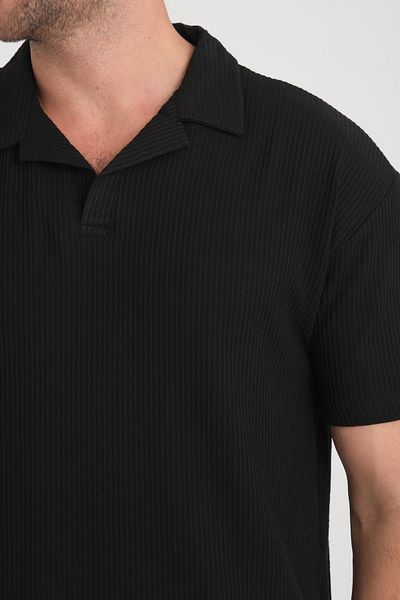 Valiberta Black Premium V-Neck Oversize Ribbed T-shirt