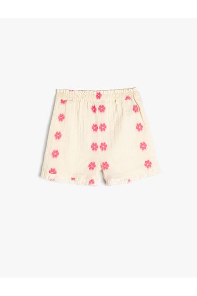 Koton Cotton Floral Patterned Shorts - Ruffle Detailed