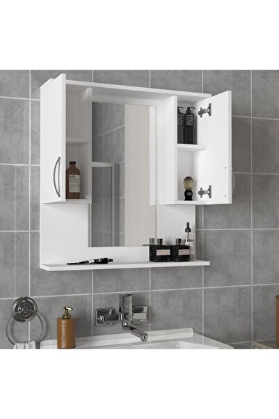 Dekorister Tiger Aynalı Banyo Etajer Beyaz