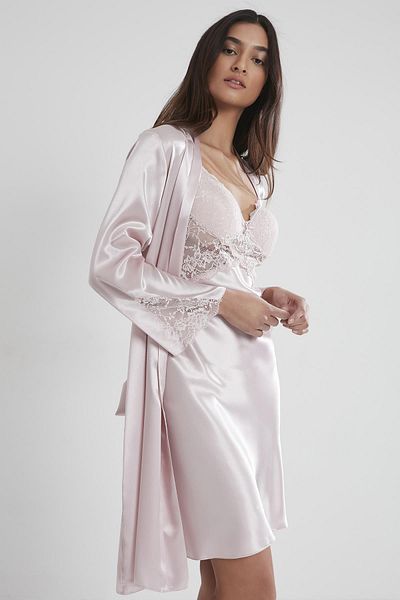 Pierre Cardin Set cămașă de noapte și halat de toaletă din dantelă din satin - 4050