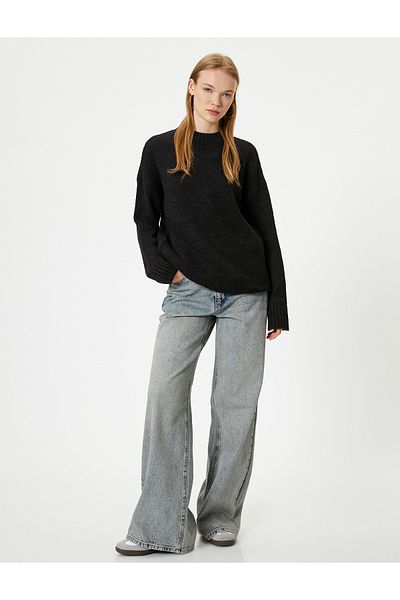 Koton Crew Neck Long Sleeve Knitwear Tunic - Acrylic Blended