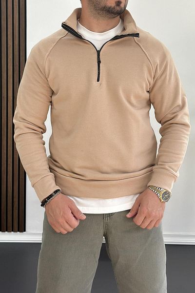 Edwox Ανδρικό φούτερ Edw212 Model Brown - Μισό φερμουάρ