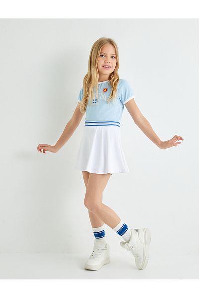 Koton Tricou crop imprimat cu decolteu roșu - mânecă scurtă și țesut