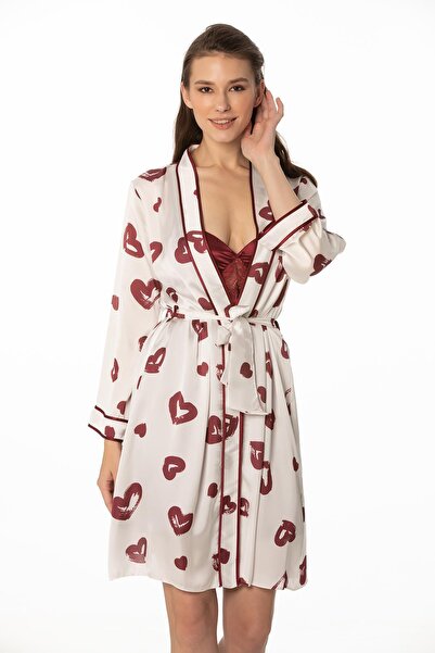 Pierre Cardin Set cămașă de noapte și halat pentru femei, imprimat cu satin -...