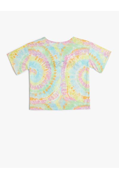 Koton Tie-Dye Patterned Slogan Printed Oversize Short Sleeve T-Shirt