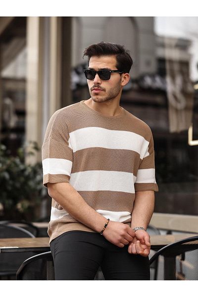 Valiberta Beige Colored Basic Knitwear Oversize T-Shirt