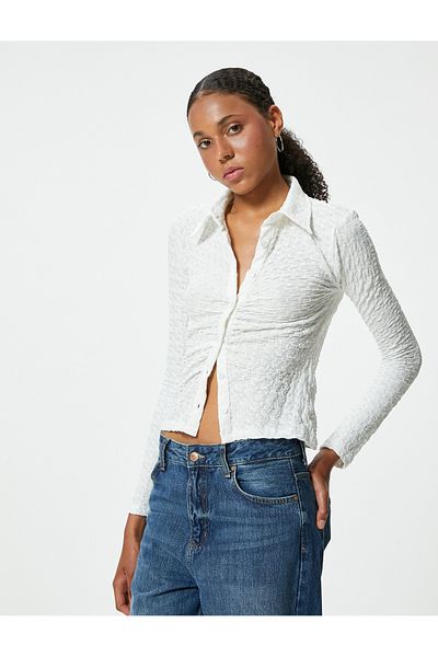 Koton Draped Textured Shirt Slim Fit Long Sleeve Wrap