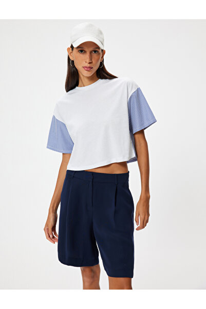 Koton Μπλουζάκι με κοντό μανίκι με λαιμόκοψη - υφασμάτινη λεπτομέρεια