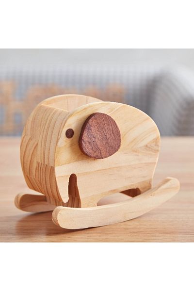 Home Box Elephant Wood Pen Stand - 14x8x11 cm