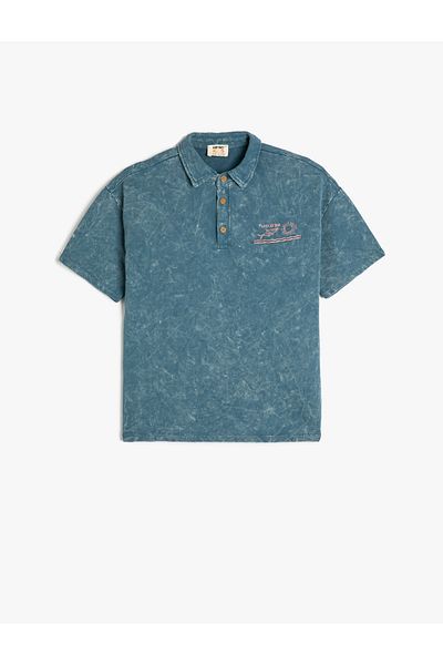 Koton Tricou din bumbac cu guler polo - broderie lavabila, mânecă scurtă