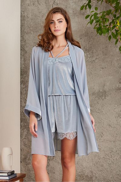 Pierre Cardin Lace Velvet Women's Dressing Gown Jumpsuit - 4800 Mist