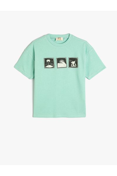 Koton Kurzärmliges Sommer-T-Shirt mit Rundhalsausschnitt