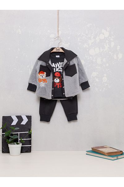 JNF kids Baby Boy Winter Rabbit Welsoft Embroidered Double Set