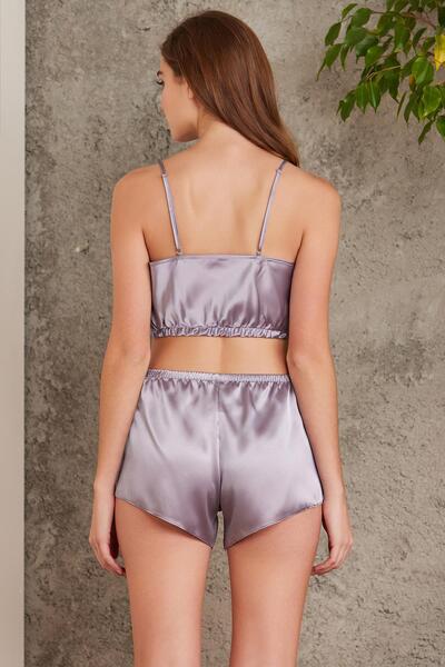 Pierre Cardin Crop'lu Saten Kadın Şort Takım - 467 Royal