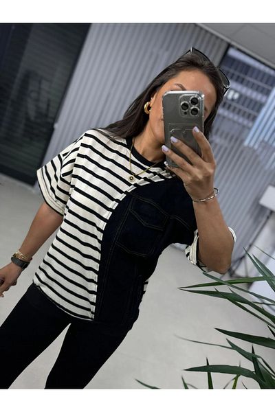 caddstore Hanorac cu detalii din denim cu dungi Dr 2574