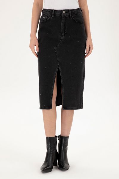 U.S. Polo Assn. Women's Black Midi Length Jean Skirt 50295993-Dn0027