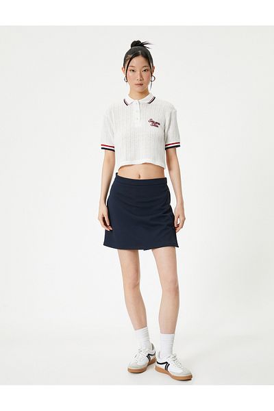 Koton Polo-Ausschnitt-T-Shirt, kurz, gewebt, kurzärmlig, Streifendetail