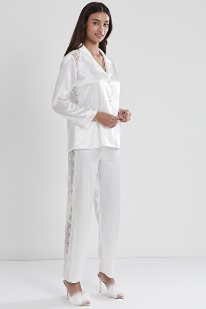 Pierre Cardin Σετ Γυναικεία Πιτζάμα Satin Lace - 1438 Ecru