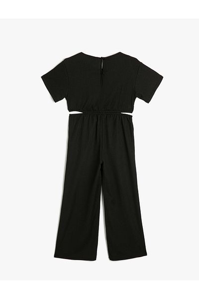 Koton Crew Neck Short Sleeve Jumpsuit - Window Detailed