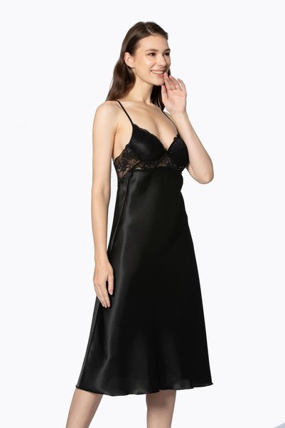 Pierre Cardin Saten Dantelli Kadın Gecelik ve Sabahlık Takımı - 4370 Siyah