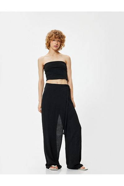 Koton Pantaloni oversize cu picior lat și detaliu cravată