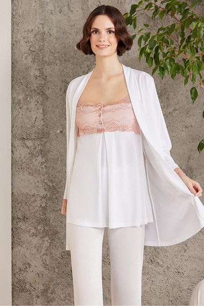 Pierre Cardin Set pijamale de maternitate din 3 piese din bumbac pieptănat din dantelă - 2805 Brandy
