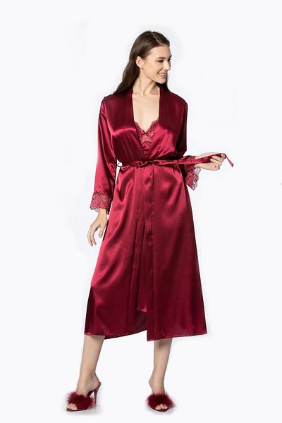 Pierre Cardin Set cămașă de noapte și rochie de damă din dantela din satin - 4370 Roșu Claret