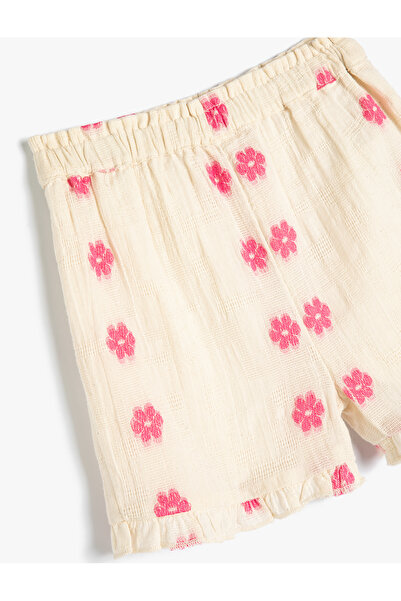 Koton Çiçekli Şort Fırfır Detaylı Pamuklu